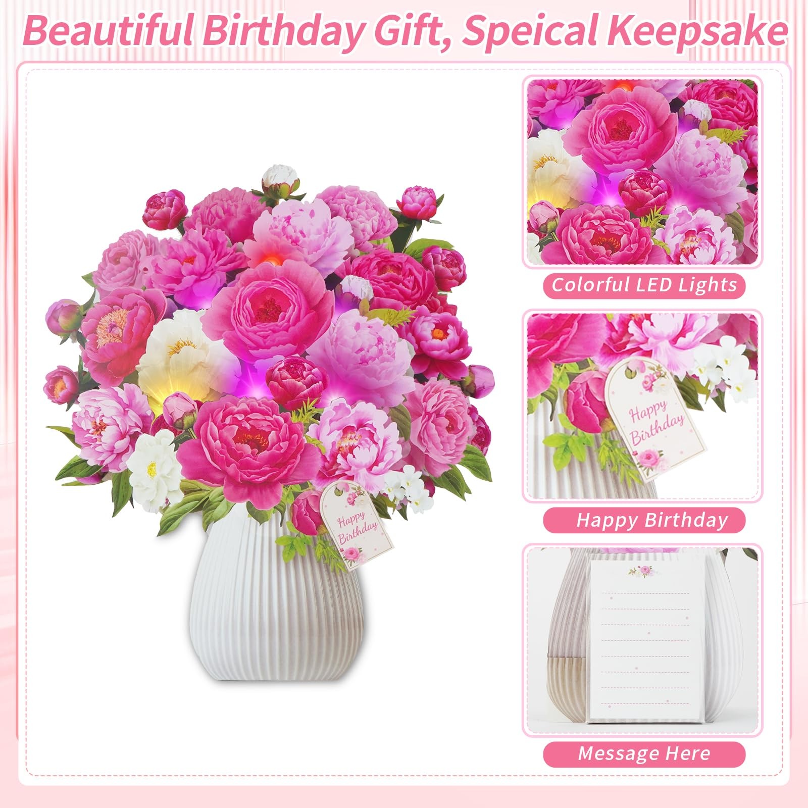 MZD8391 Birthday Cards with MUSIC & LIGHTS, Pop Up 12 inches, Multicolor