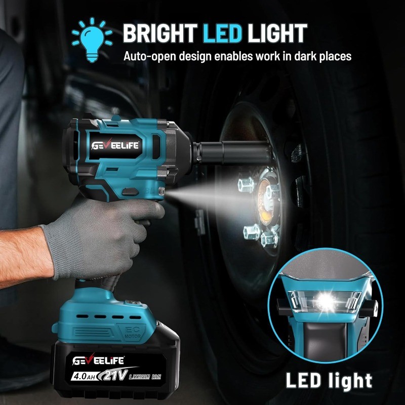 450N.m/332Ft-lbs Brushless Impact Wrench,1/2″ Cordless Impact Gun with 4.0Ah Bat