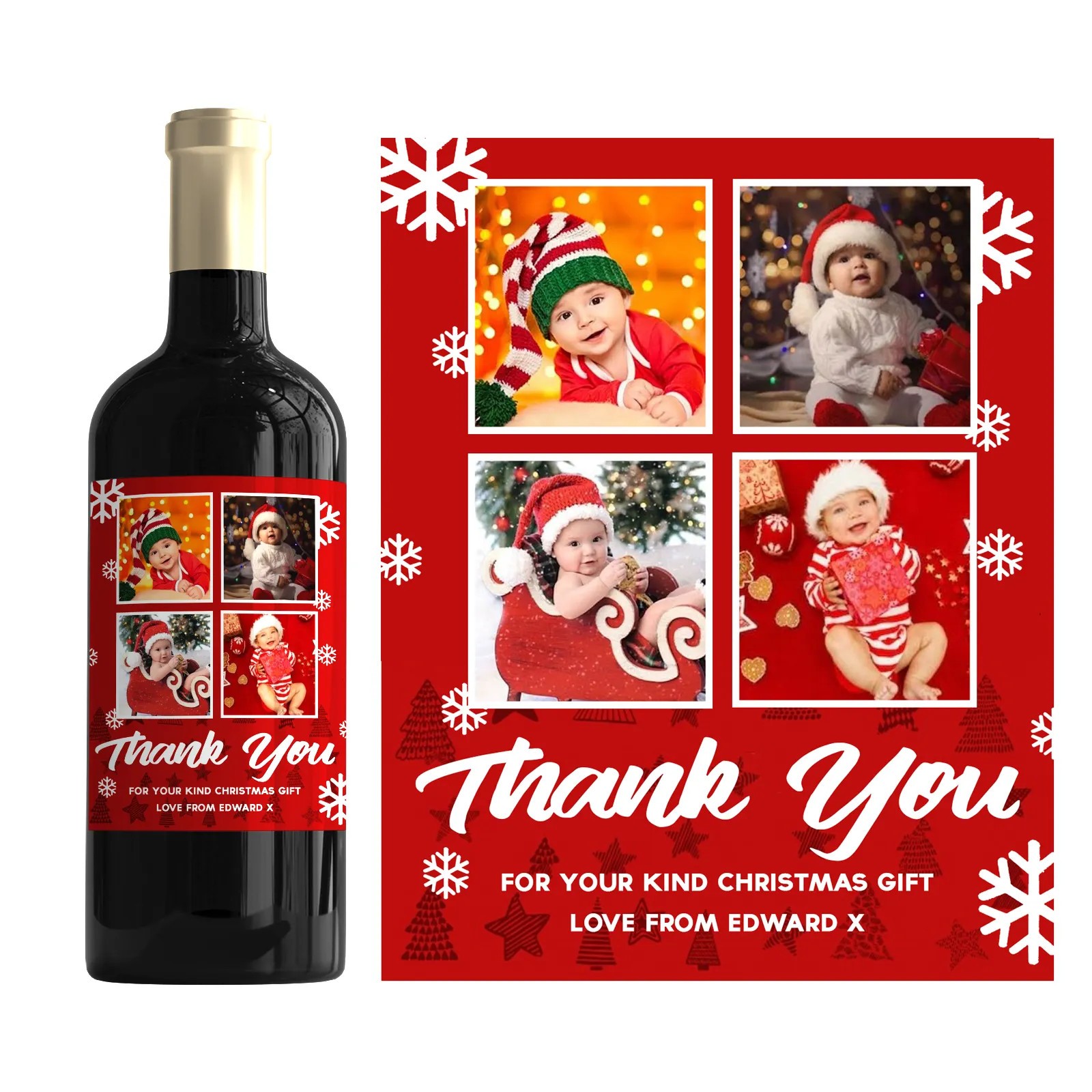 Personalised Christmas Thank You Photo Collage Bottle Label Custom Gift