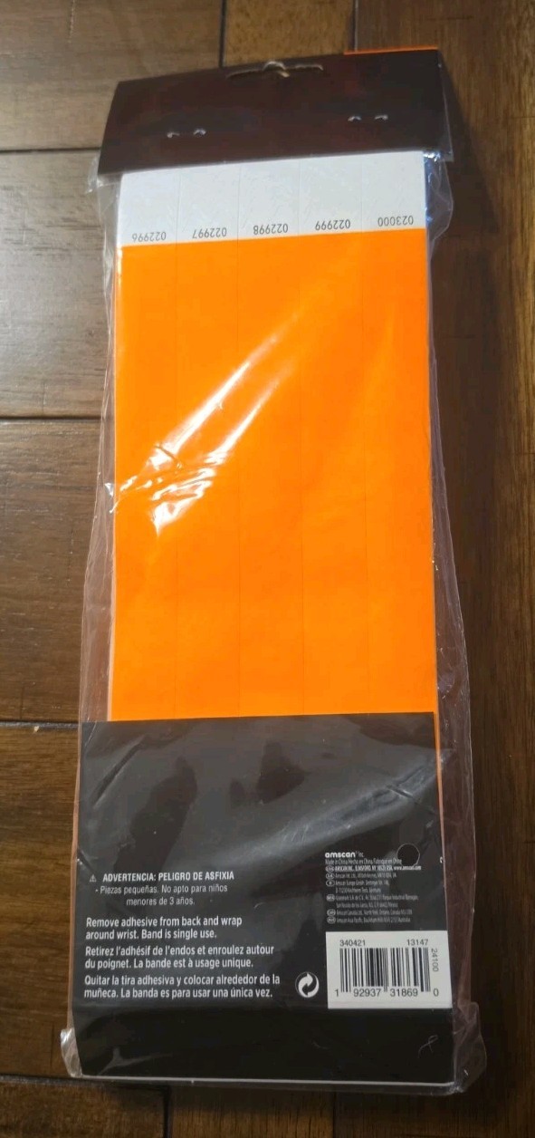Amscan Wristbands Orange 500 Count Sequential Numbers & Glows Under Black Light