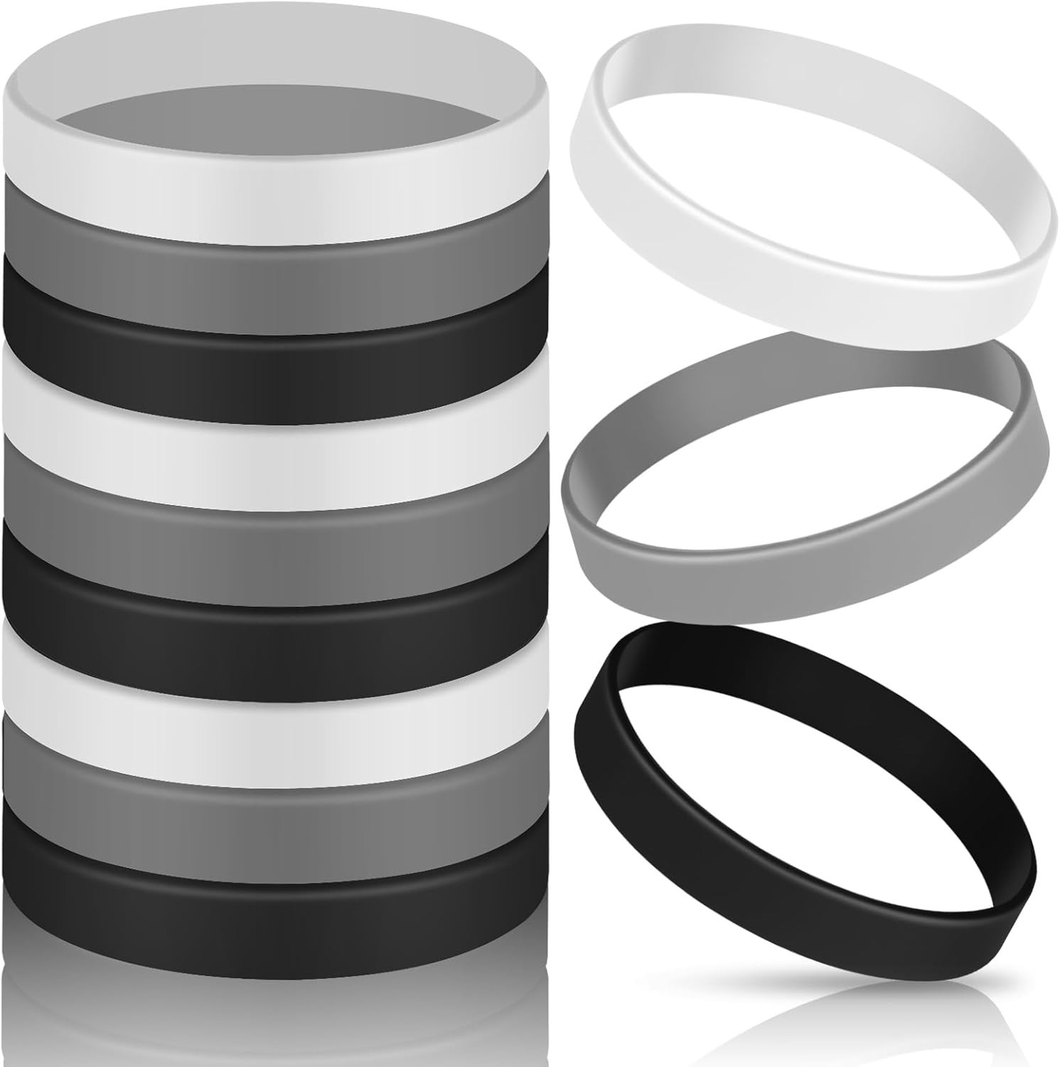 12 Pieces Rubber Bracelets, Solid Color Silicone Wristbands, Multi-Pack Blank…