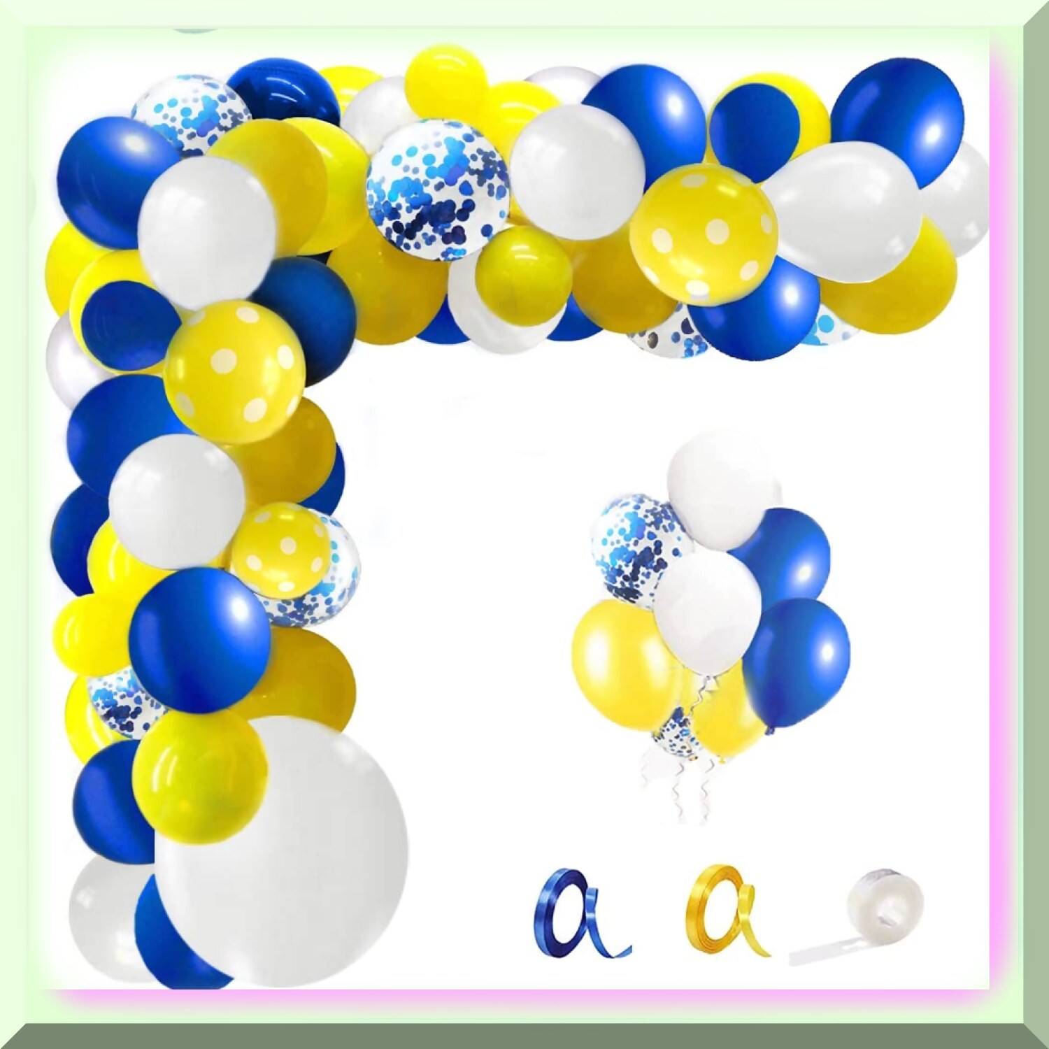 Blue and Yellow Latex Balloon Garland Kit 126 Pieces