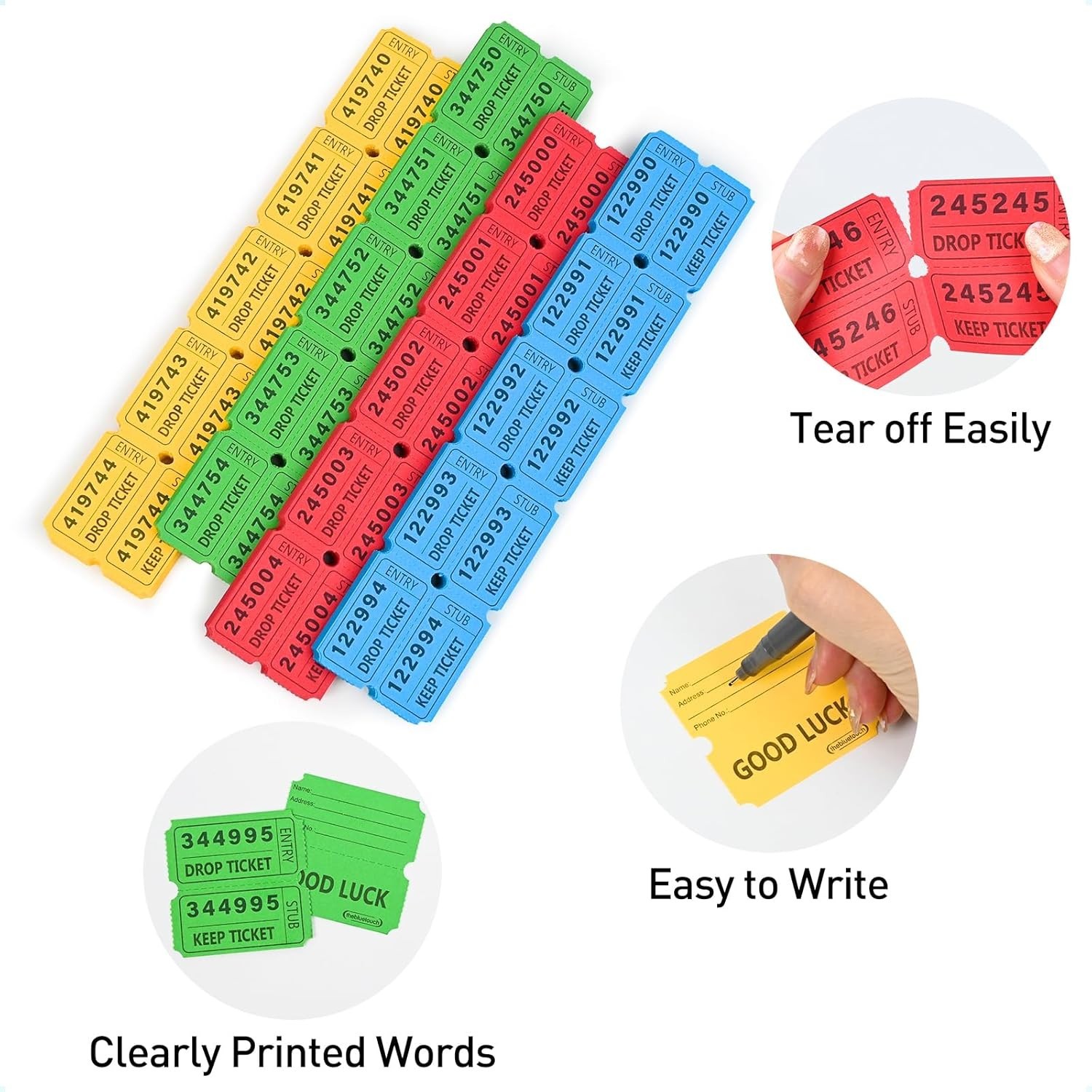 Raffle Tickets Large Bold Numbers Double For Party Events 2″x2″ 2000 Pcs 50/50
