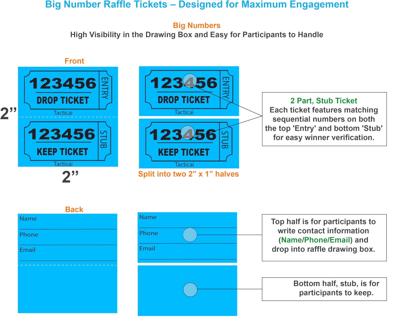 800 PCS Raffle Tickets 200 Each Blue Green Red Yellow Double Stub Events
