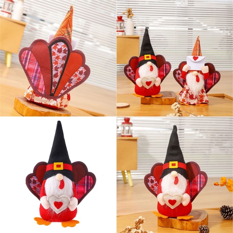 Soft Plush Turkey Figure Stuffed Toy Dwarf Desk Decoration For Mantels Bookshelf