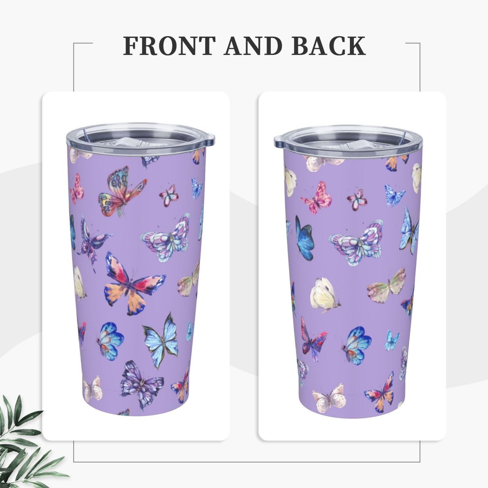 Purple Butterfly Tumbler,Butterfly 20oz Stainless Steel Insulated Travel Tumb…