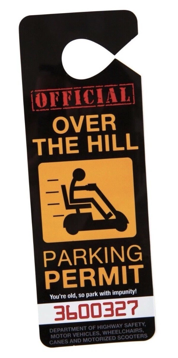 Over The Hill Parking Permit Hanging Tag Novelty Gift 40th 50th 60th Birthday