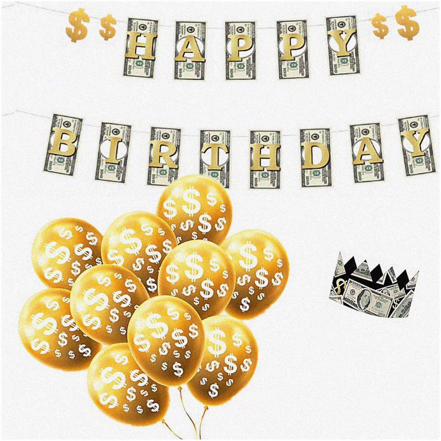 Money Theme Event Decoration Kit with Balloons Banner and Crown