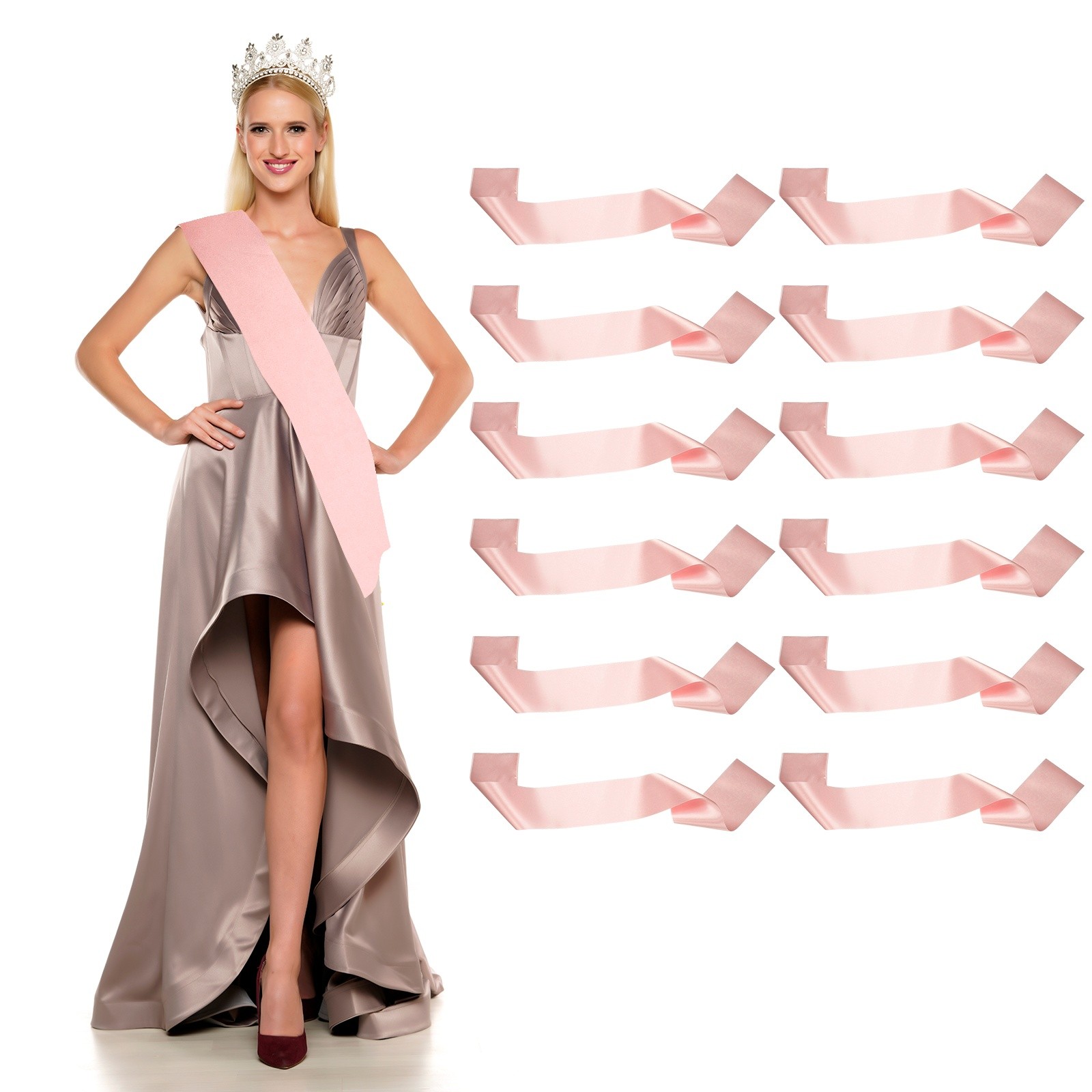 Satin Sash, Blank Sash Pageant Ribbon for Party Wedding 12 Pack & Rose Gold