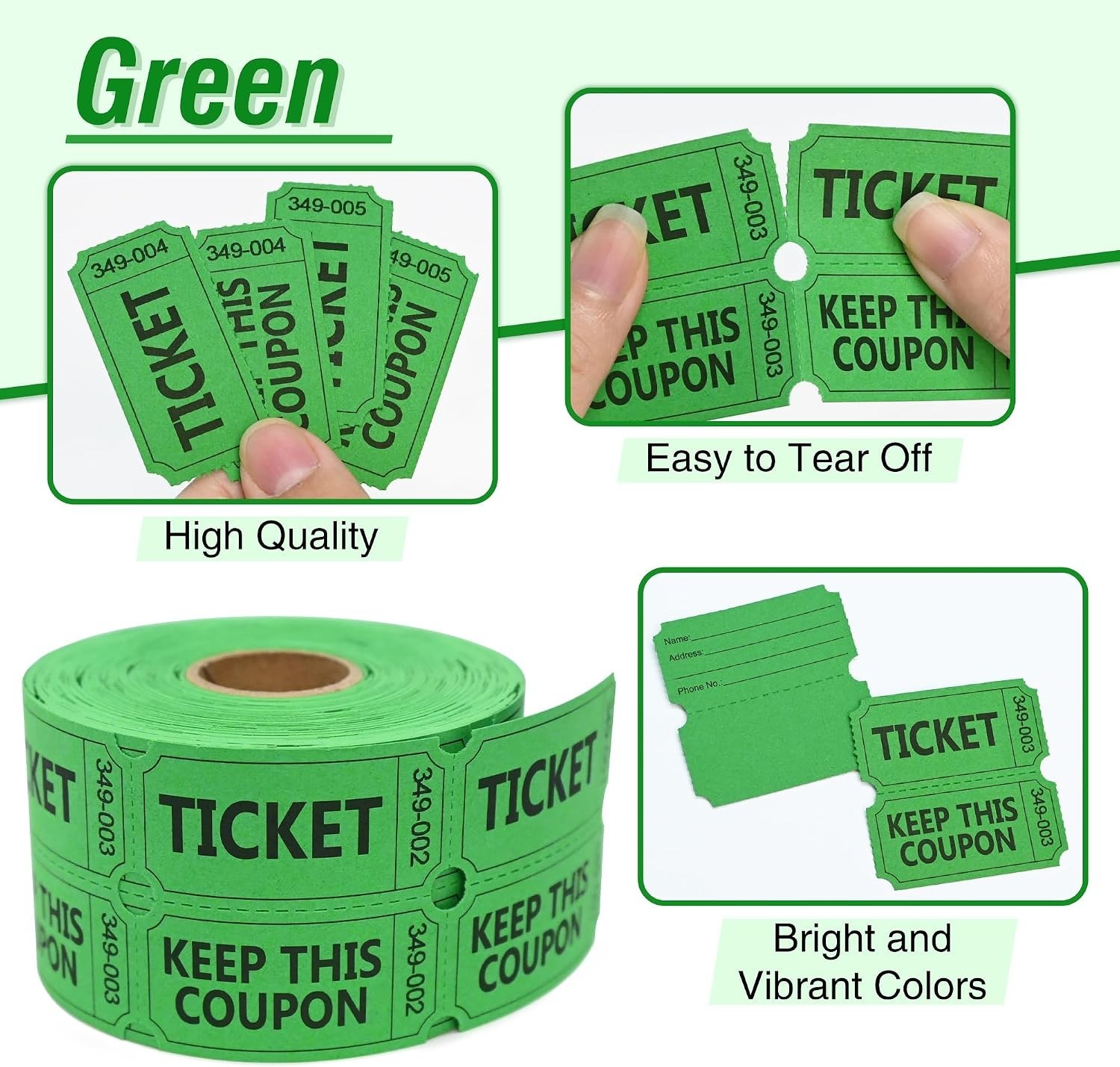 ESSENTIAL 500 Raffle Tickets Double Roll, Raffle Tickets Roll with Name and Phon