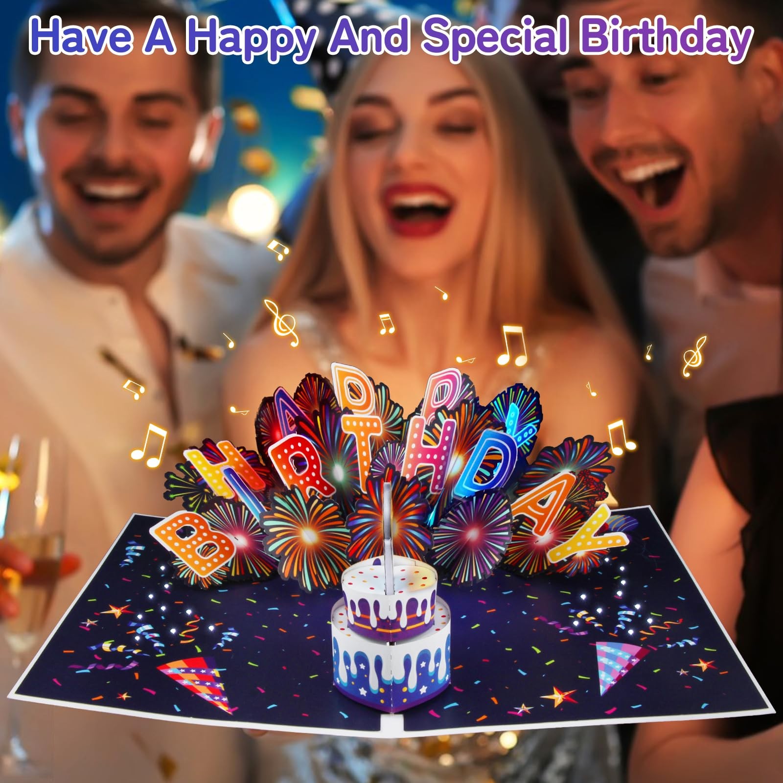 MZD8391 Birthday Cards Fireworks 3D Pop Up 5.86 inches x 8.3 inches, Orange