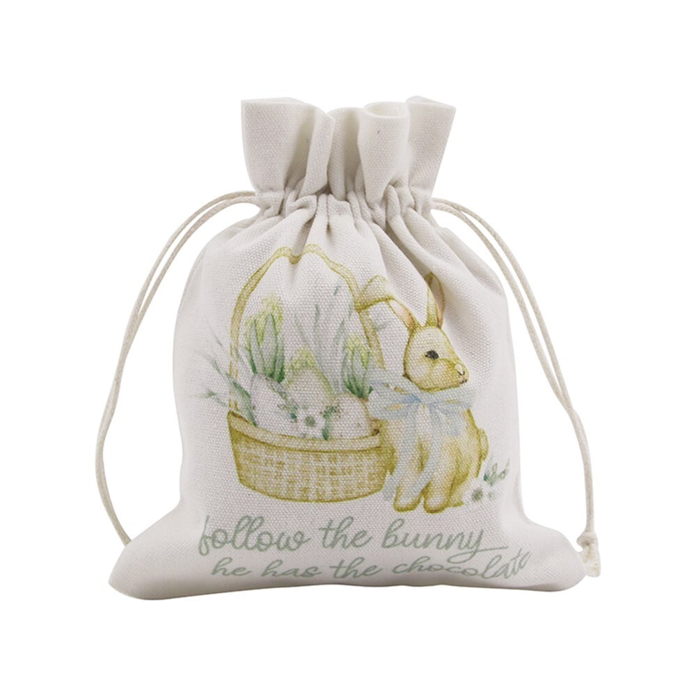 Easter Rabbit Party Drawstring Fabric Bag 12cm x 15cm – Easter Party Supplies