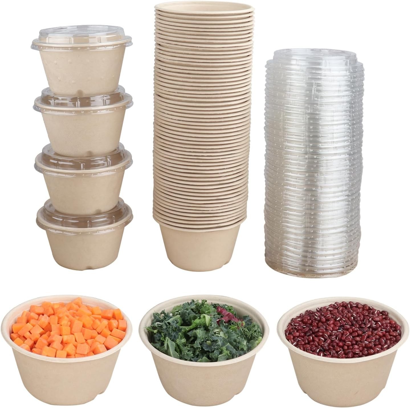 12 oz Round Disposable salad bowls W/ lids Sugarcane Fiber Paper Bowls Plant