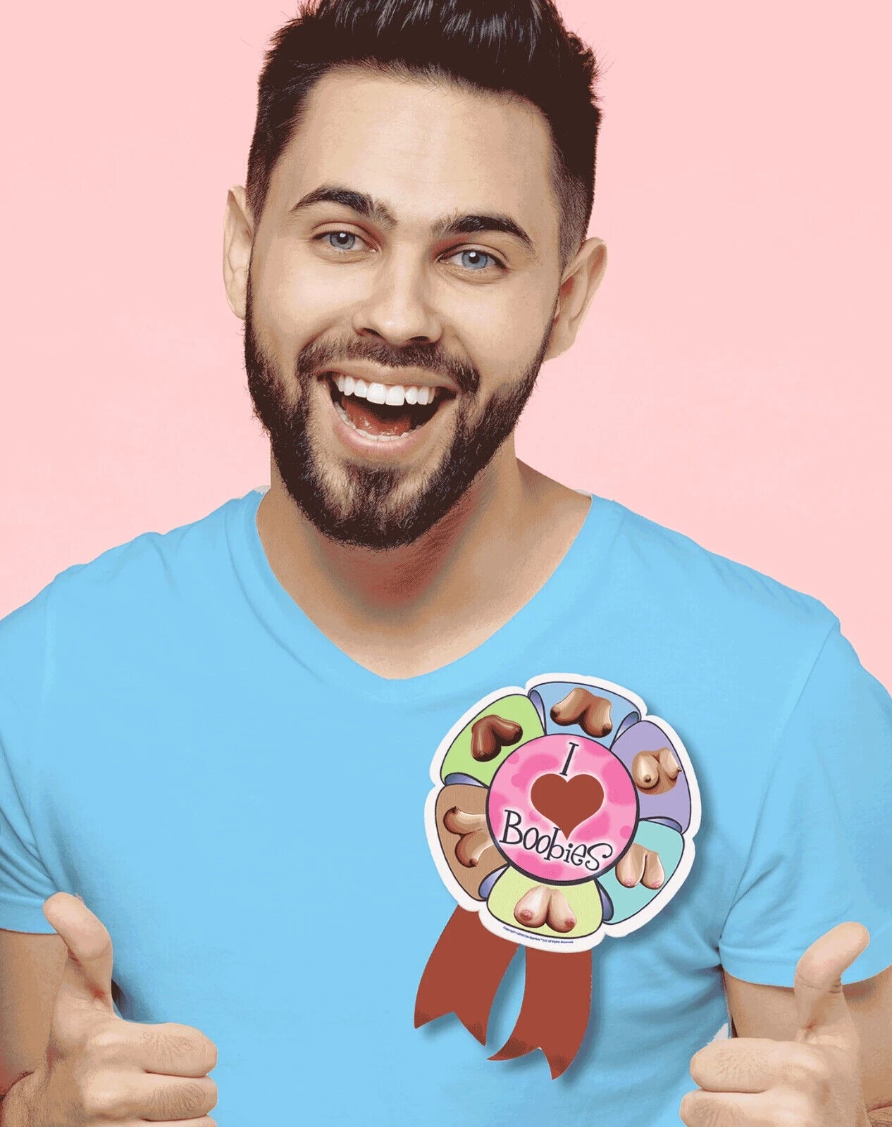 I ❤️ Boobies Pin – Funny Bachelor Party Prop – I Love Boobs Hooters Breasts GaG