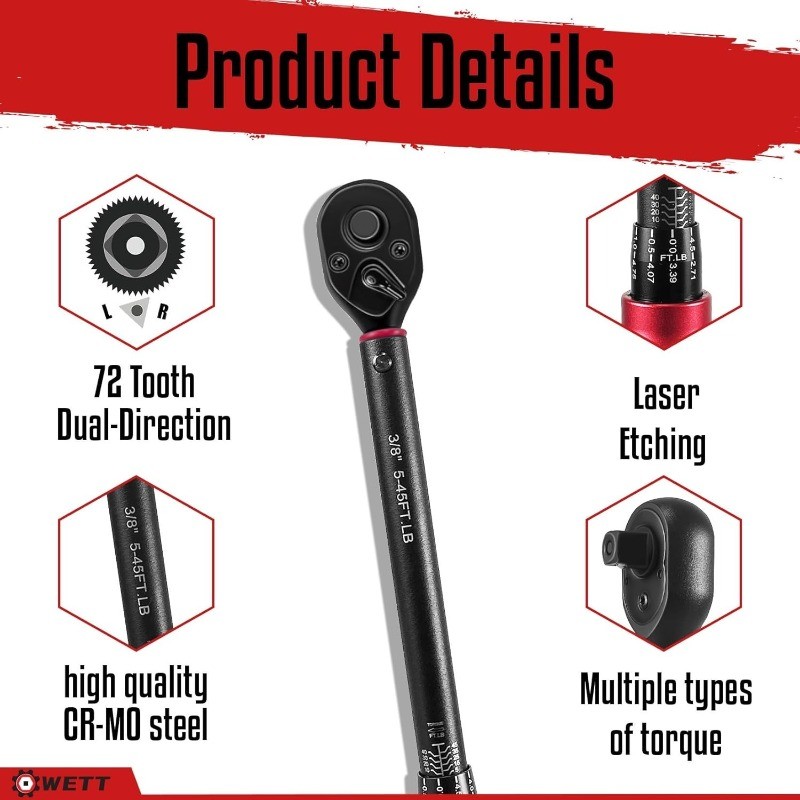 3Pcs Torque Wrench Set, 1/4” & 3/8” & 1/2” Drive Click Torque Wrench, Dual-Di