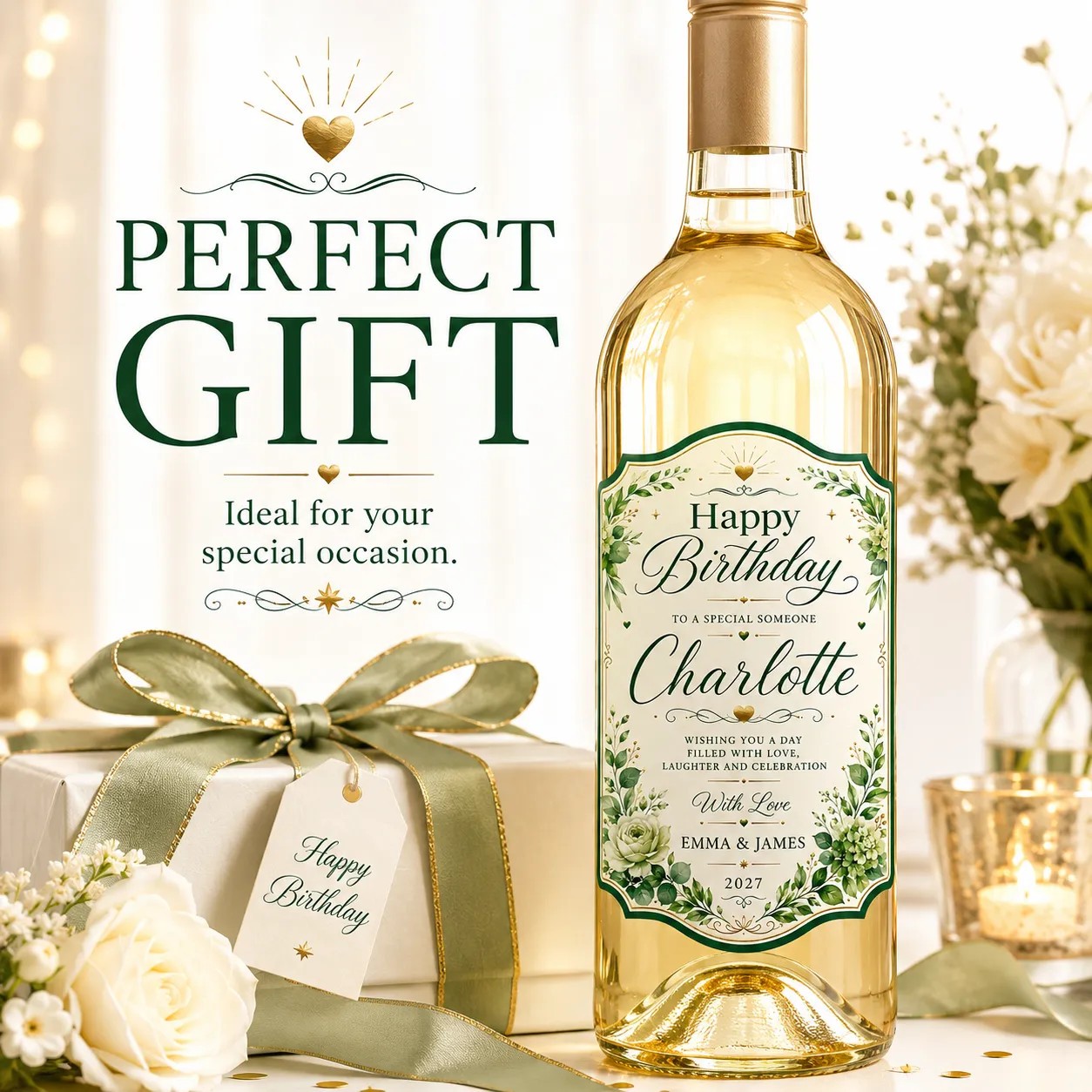 Personalised Birthday Bottle Label Sticker Wine Champagne Gift Any Age