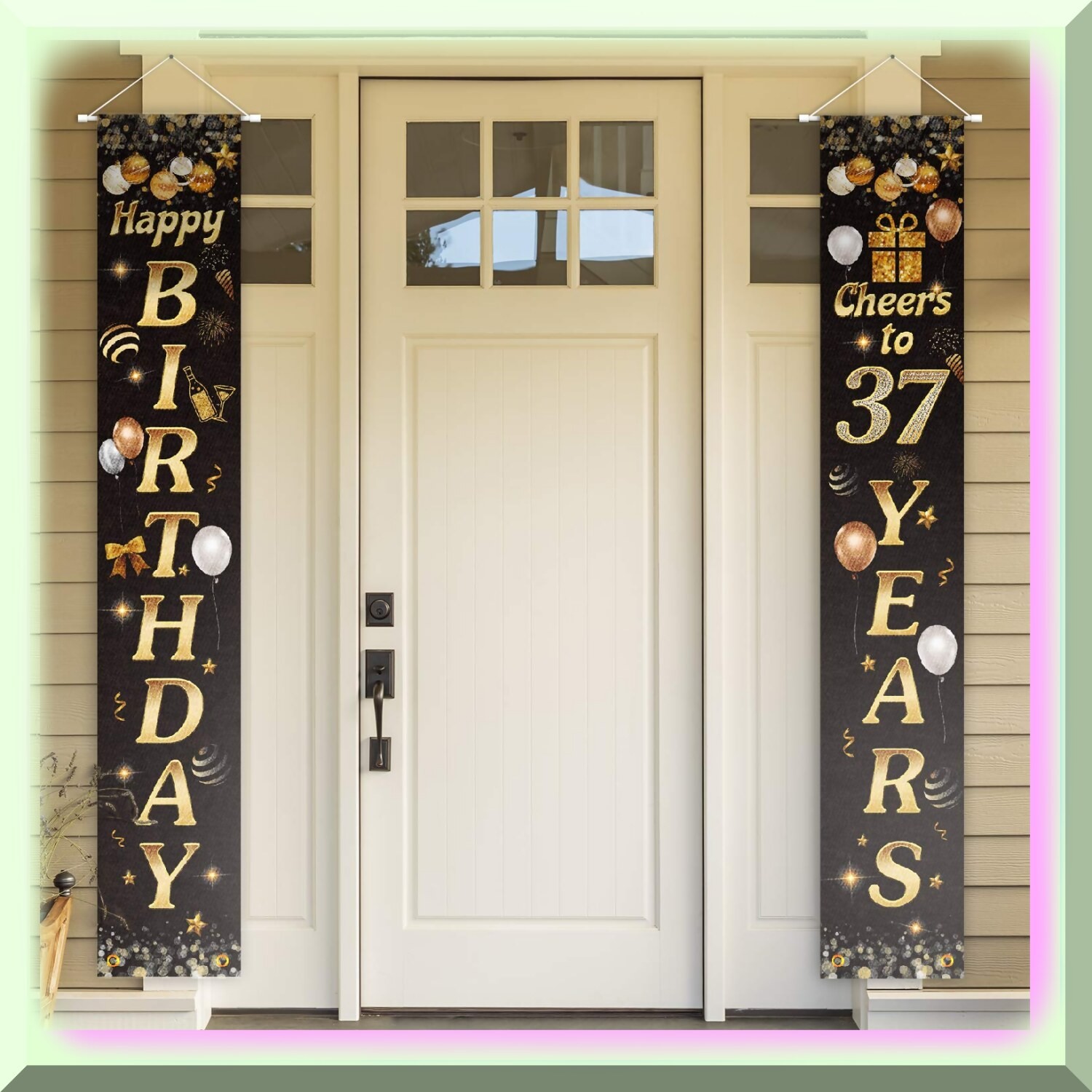 Gold and Black 37th Birthday Yard Banner