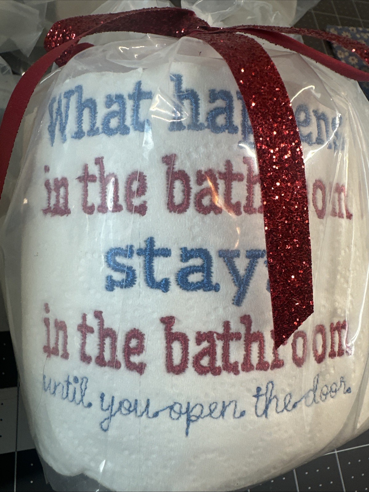 Embroidered Toilet Paper Joke Gag Gift Bathroom Decor Humor