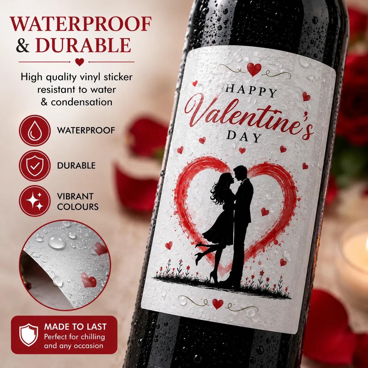 Personalised Valentine’s Day Bottle Label Sticker Custom Wine Gift for Couples