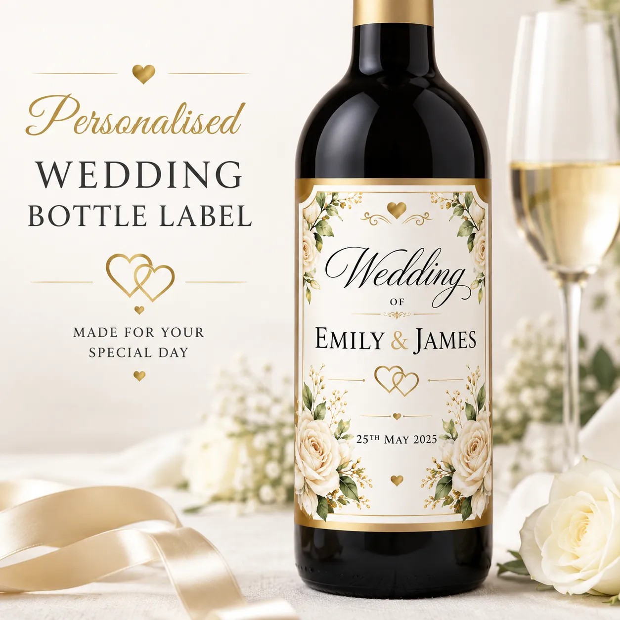 Personalised Wedding Bottle Label Custom Wine Sticker Gift for Couple