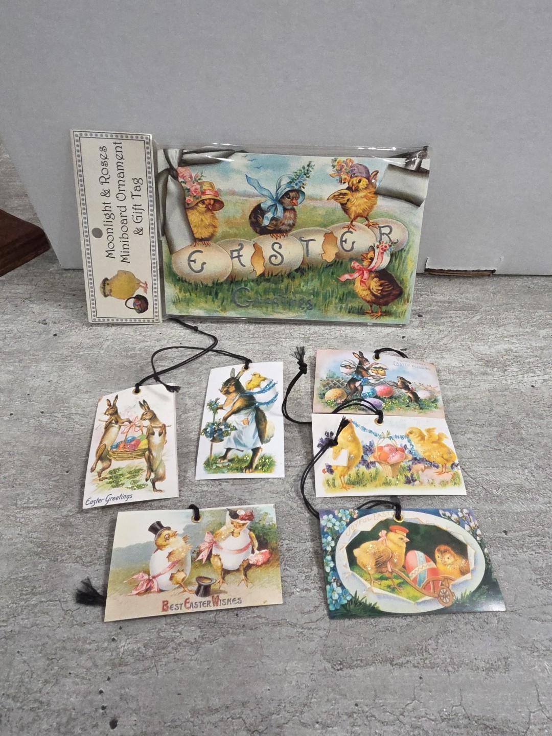 7 Easter Vintage Victorian Bunnies Eggs Cardstock Gift Hang Tags Wall Decor