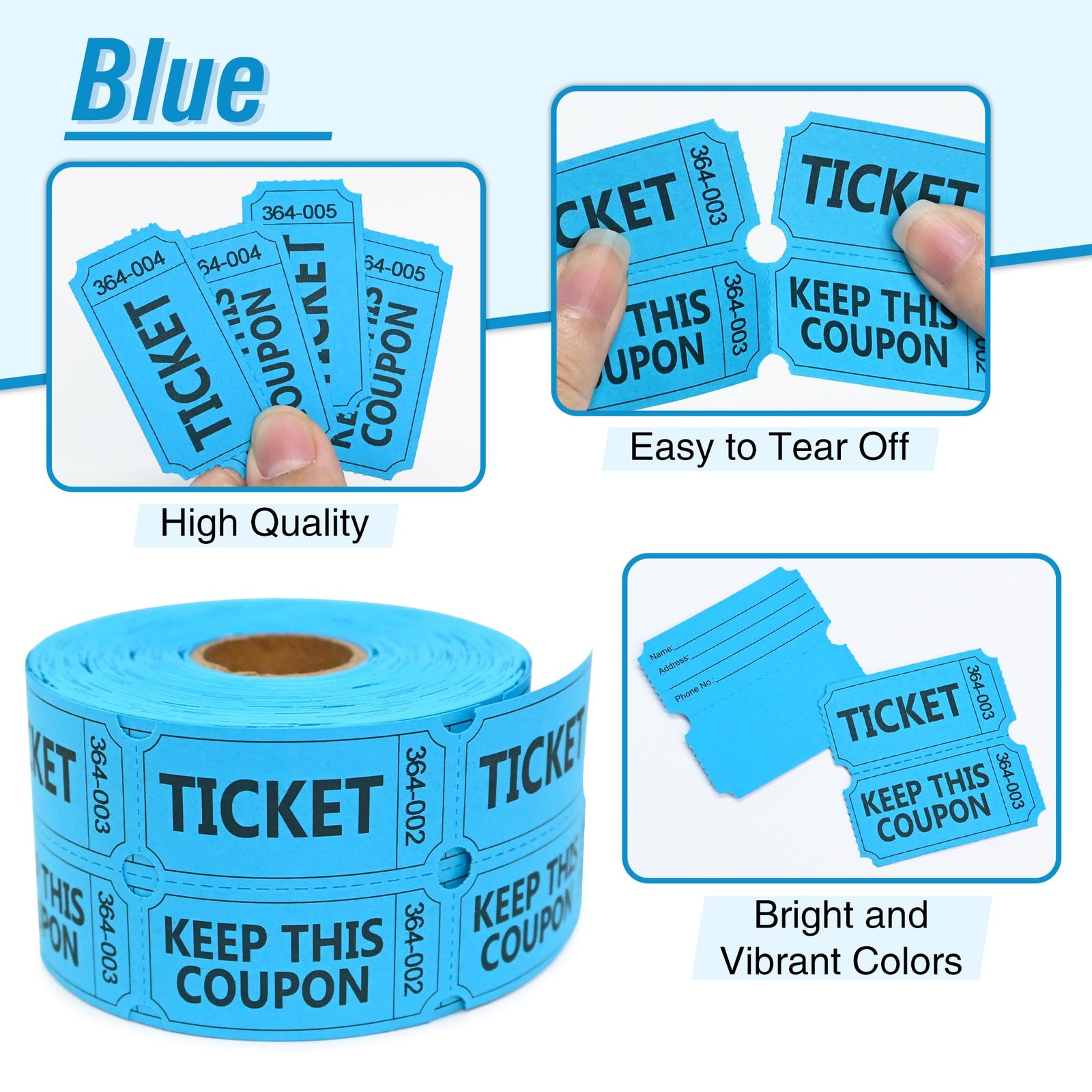 ESSENTIAL 500 Raffle Tickets Double Roll, Raffle Tickets Roll with Name and Phon