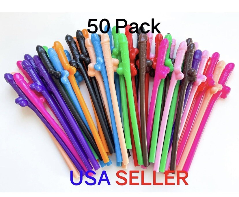 50 Novelty Penis Straws Bachelorette Party Supplies Decorations Dick Drinking.