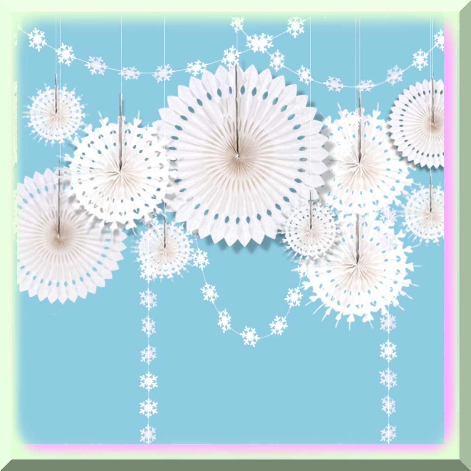 Winter Snowflake Paper Fan and Garland Set