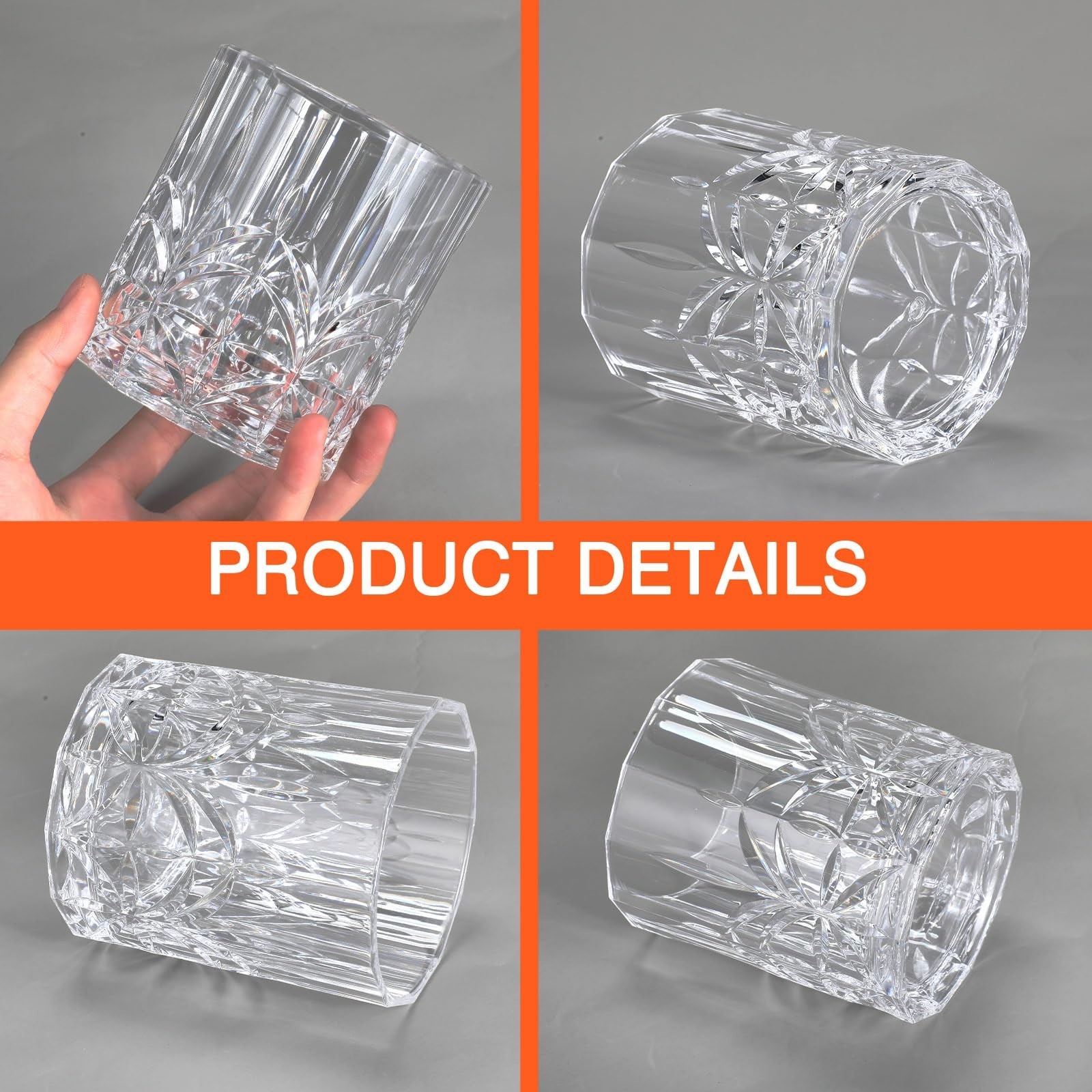 8 Sets Plastic Whiskey Glasses 14 oz Unbreakable Whiskey Drinking Glasses Old…