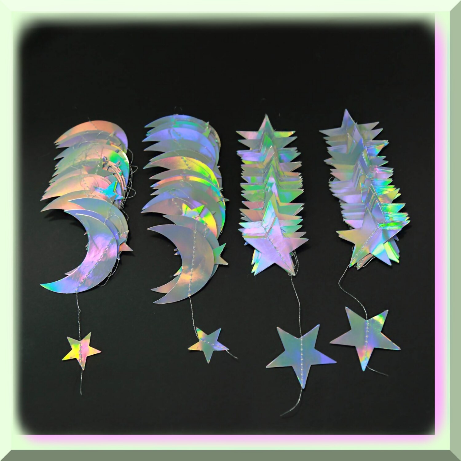 Iridescent Moon and Star Garland 52ft Decorations