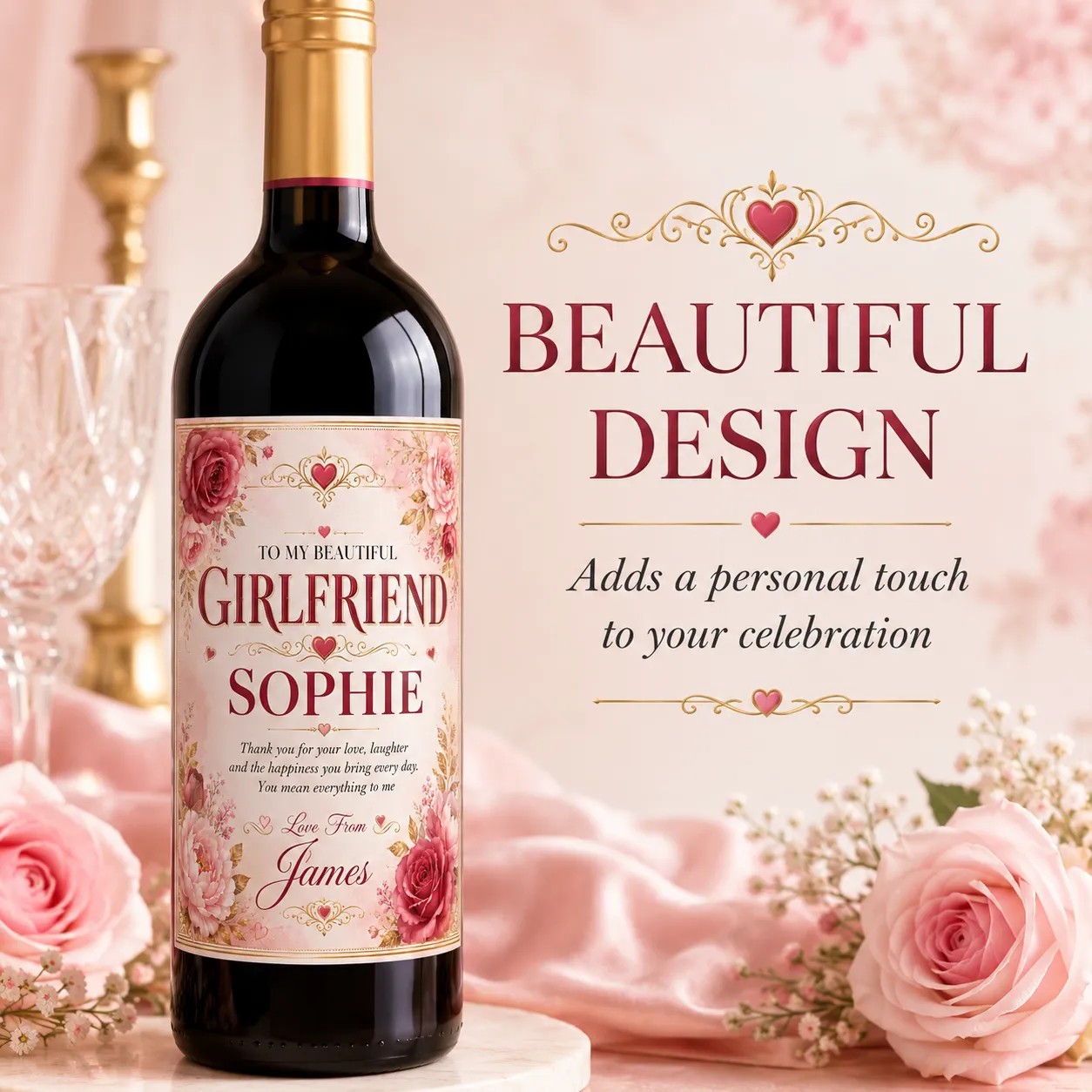 Personalised Girlfriend Bottle Label Sticker Custom Romantic Wine Gift