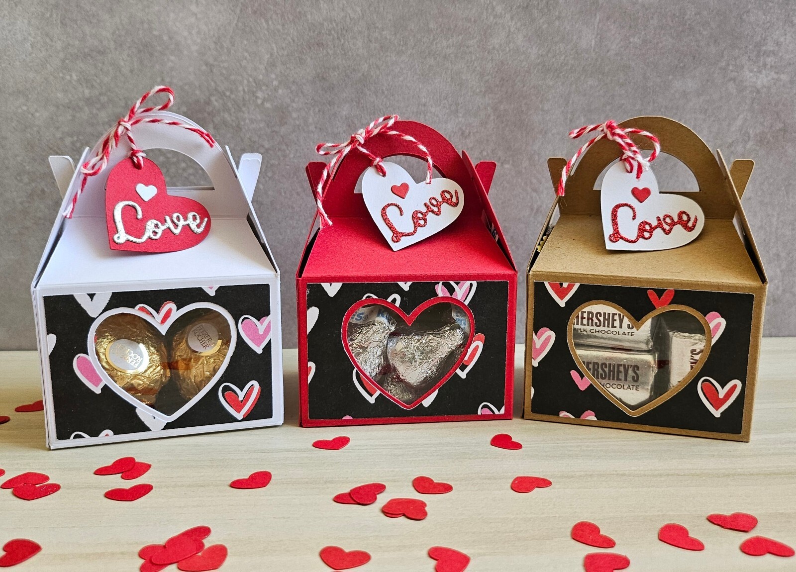 Valentine’s Day Treat Boxes, Favors Treat Boxes, Gable Boxes w/Heart Window