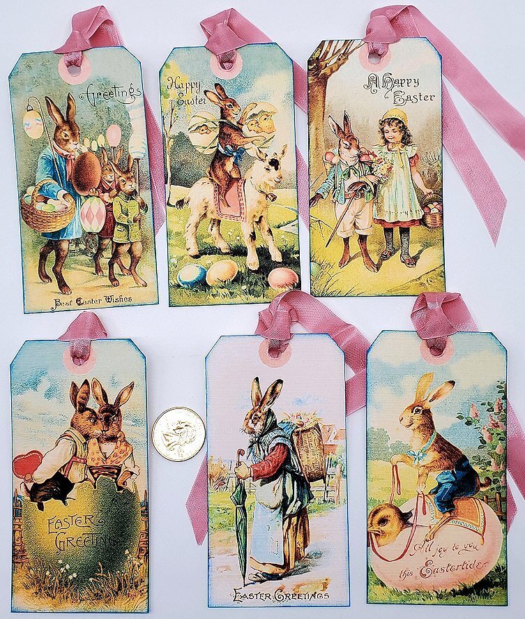 6~Easter~Handmade~Vintage~Linen Cardstock~Gift Tags~Parties~Crafts~Journal