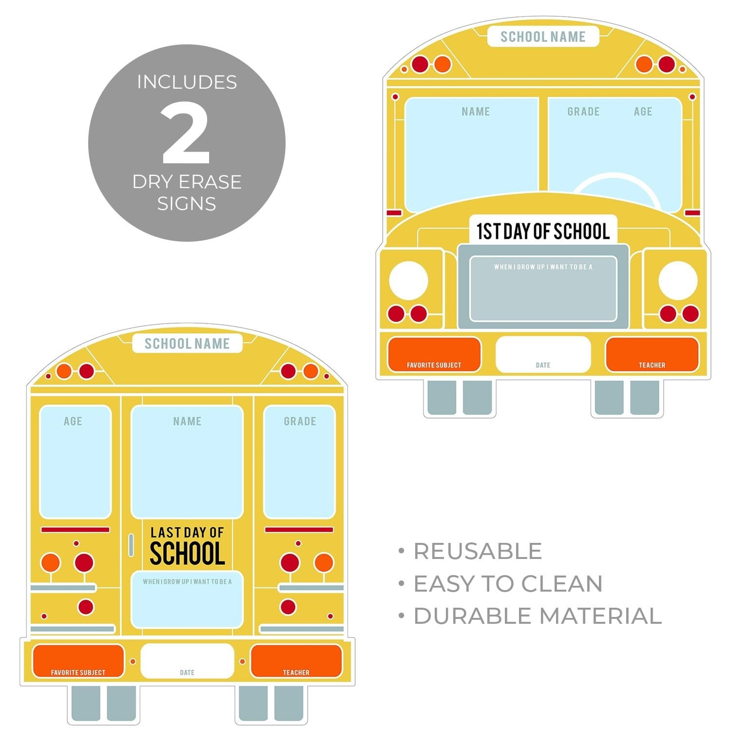 School Bus First and Last Day Sign Set / 12″ x 12″ Reusable Whiteboard Photo …