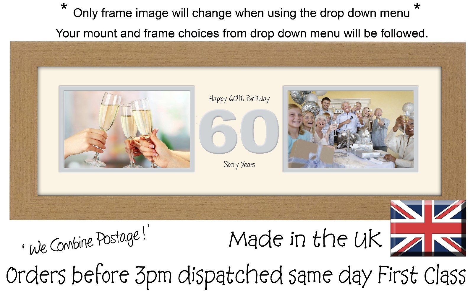 60th Birthday Photo Frame Two Box x2 6”x4” Photos by Photos in a Word 1226A