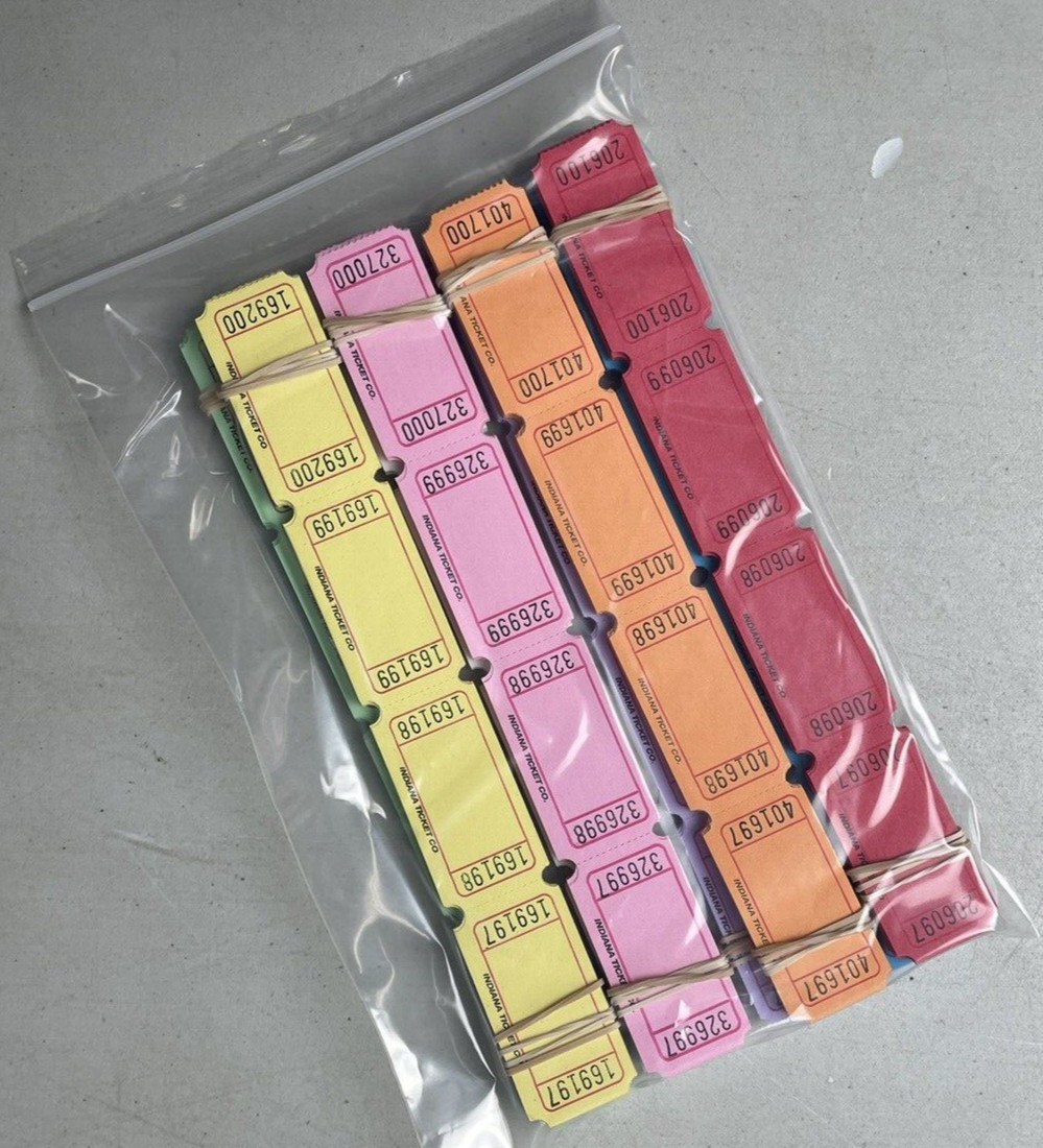 Blank Tickets Lot of 800 Pieces Single Raffle Tickets 100 of Each Color Listed