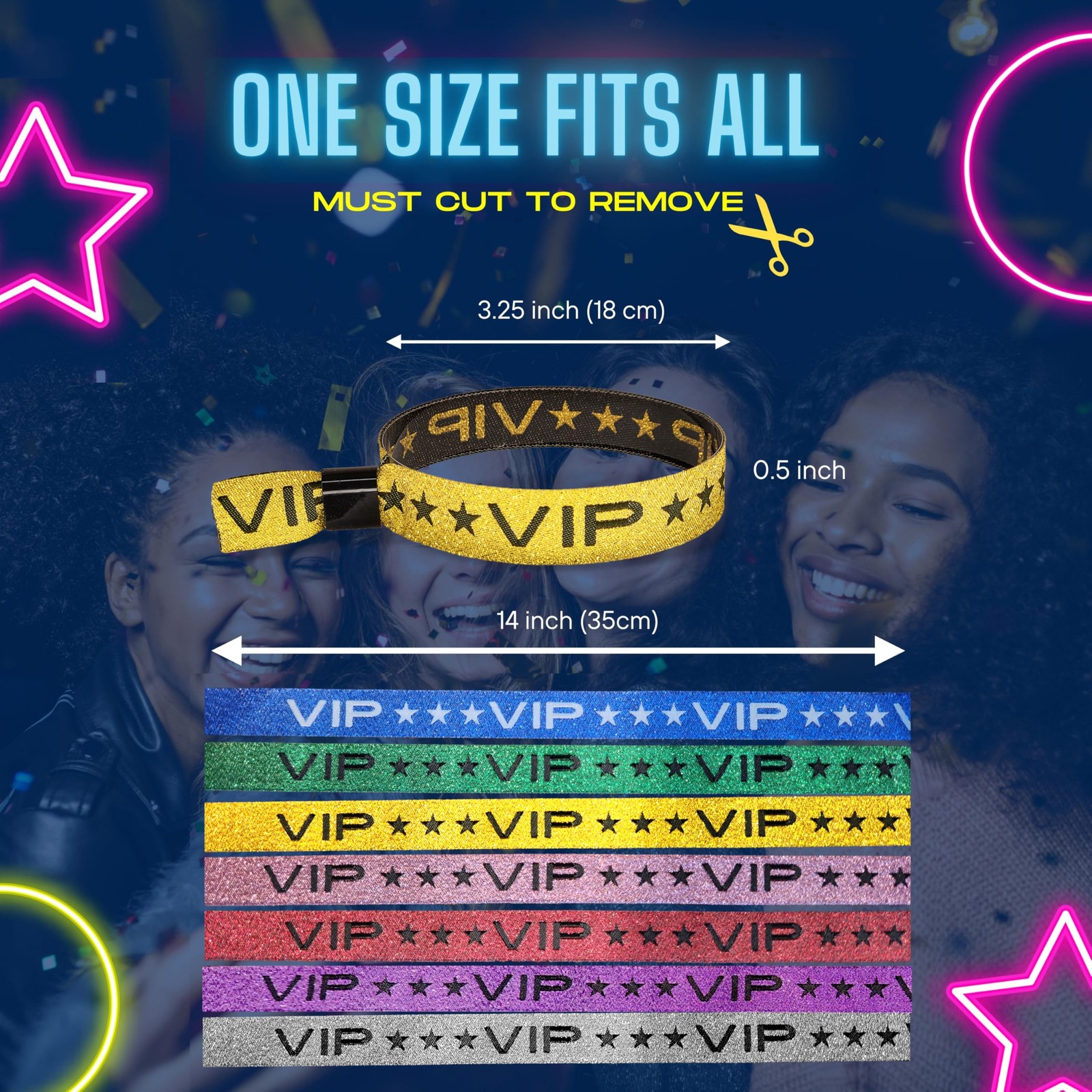 Glitter Gold VIP Party Wristbands – 100 Pack with Secure Locking Clip