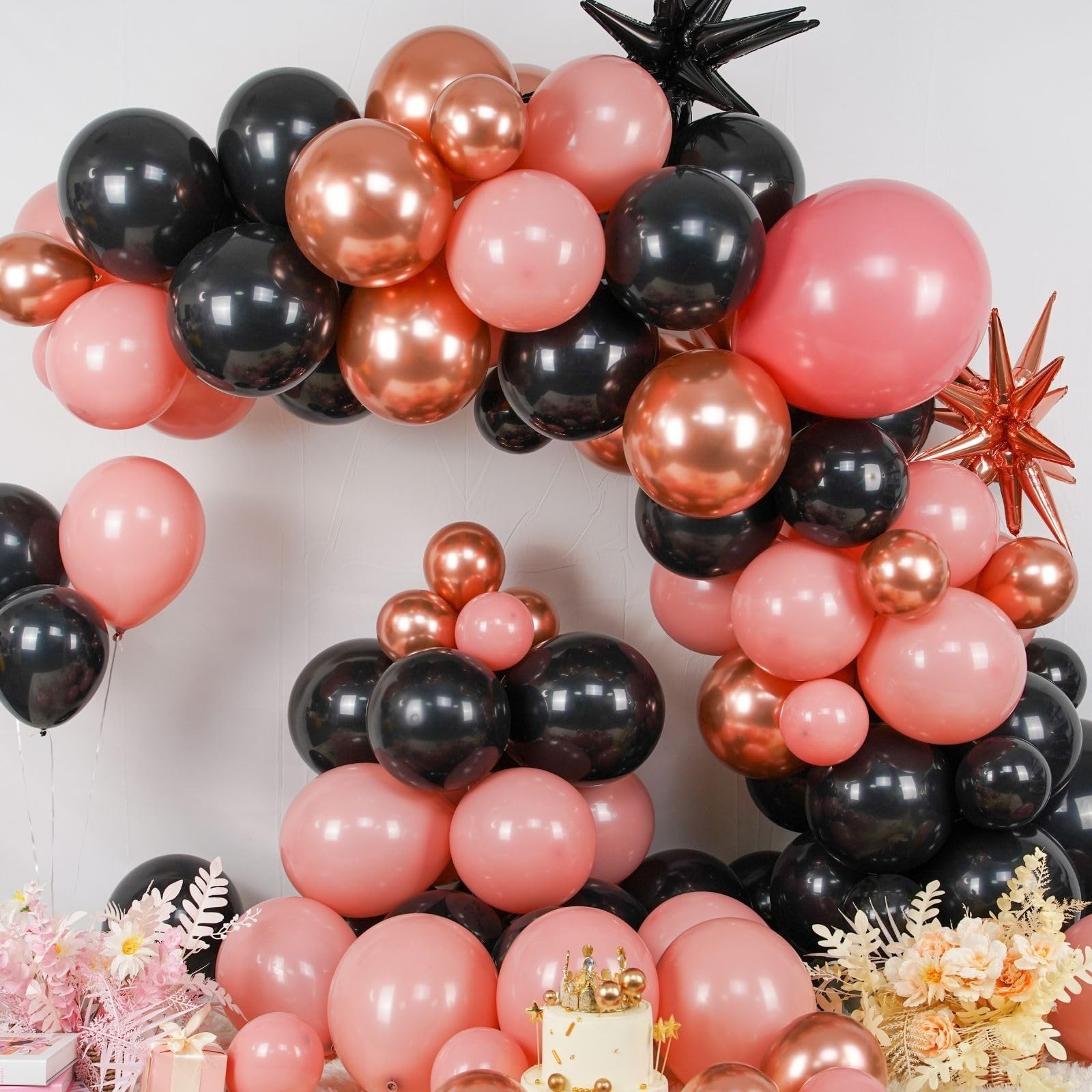 Dusty Pink and Black Balloon Arch,Blush Pink Balloon Garland with Star Foil R…