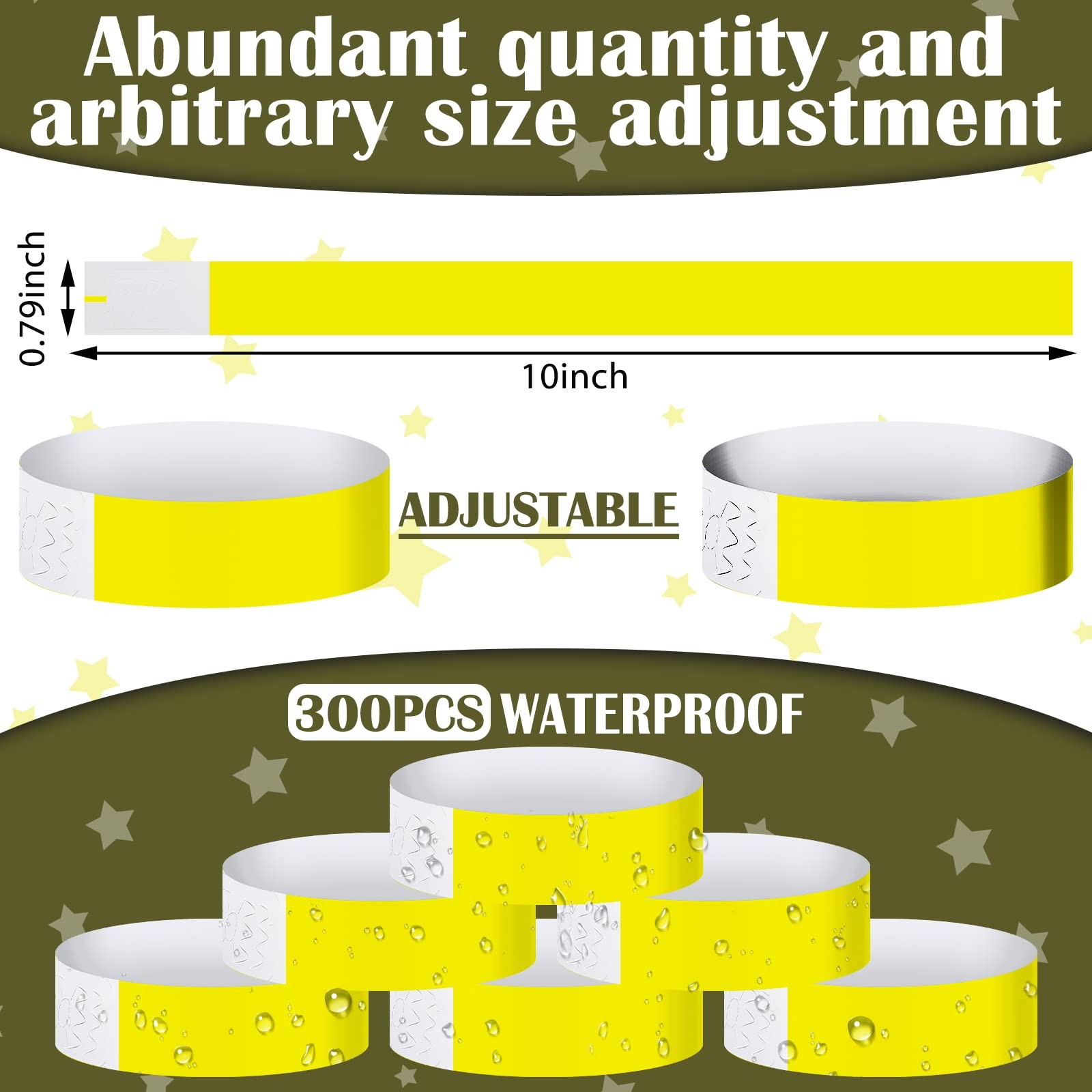 Tudomro 300 Pieces Paper Wristbands for Events 10 x 0.79 inch, Yellow