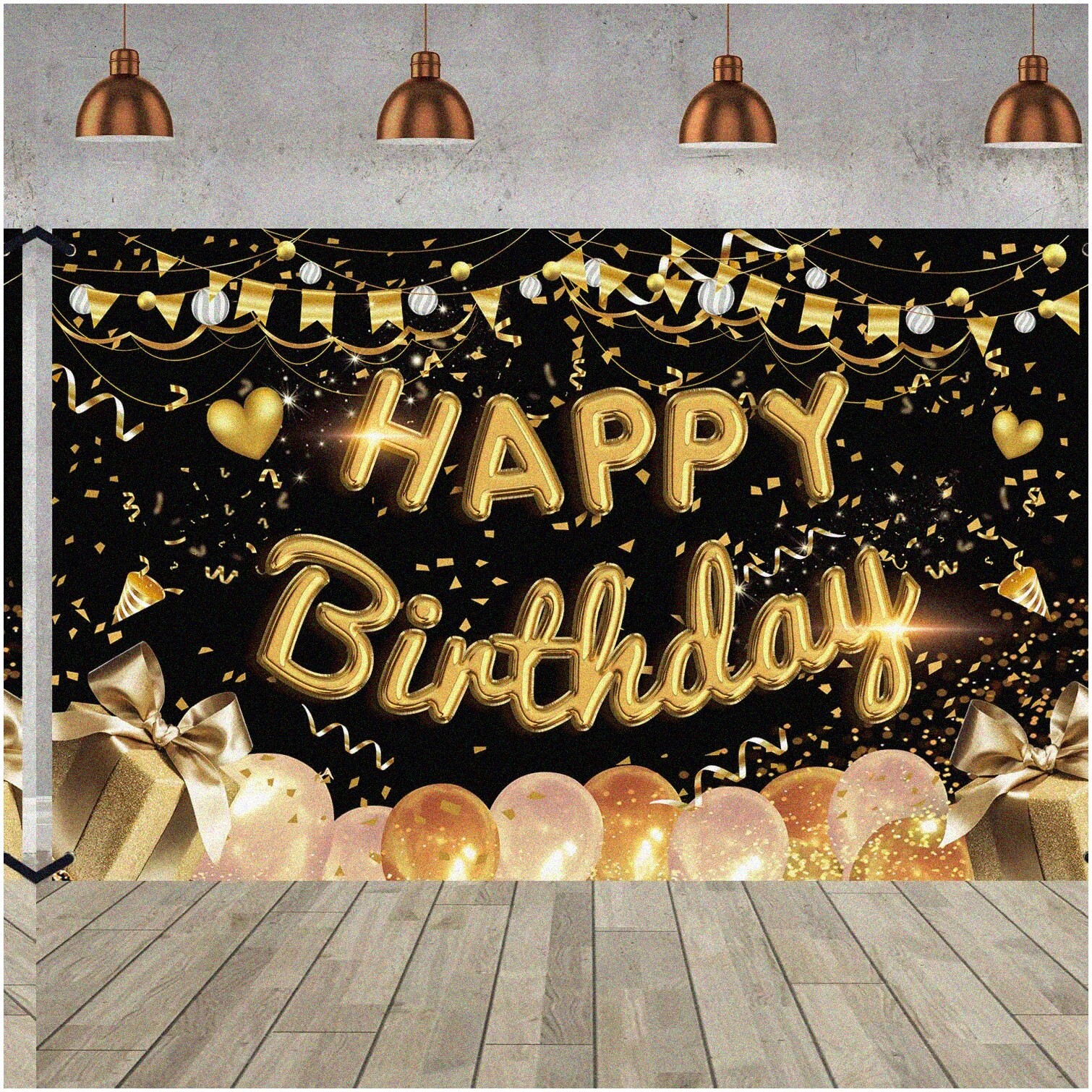 Golden Celebration Backdrop for Birthday and Anniversary