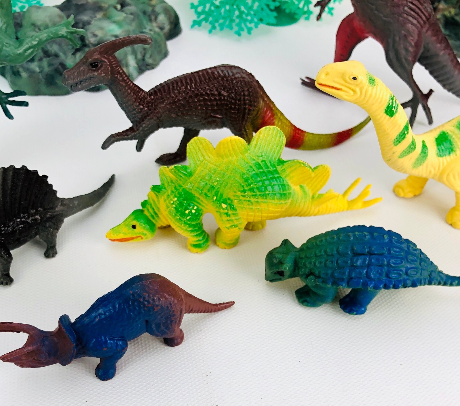 Lot 15 Cake Decoration Toys Dinosaur pterodactyl T Rex Long Neck Rocks Trees Set