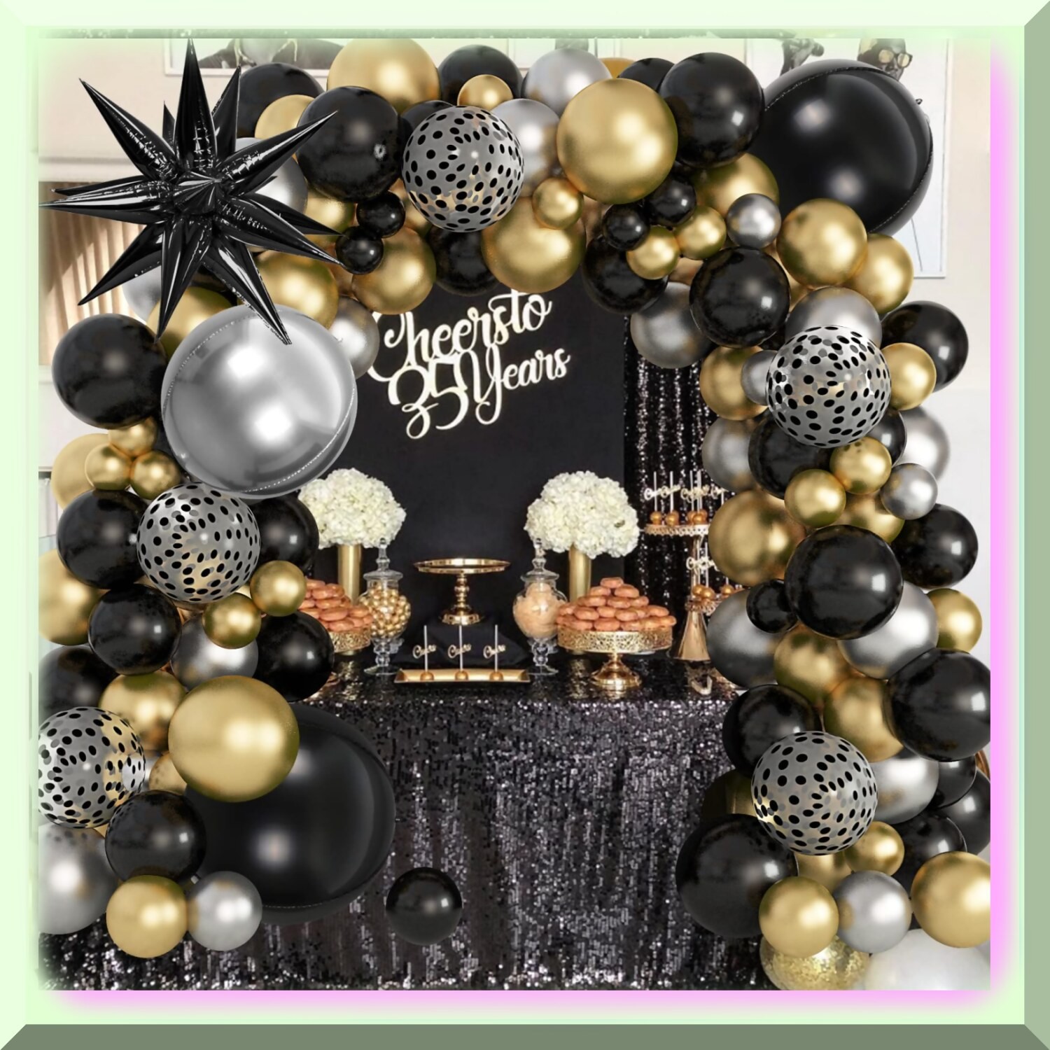 Black and Gold Balloon Garland Arch Kit with 148 Pieces