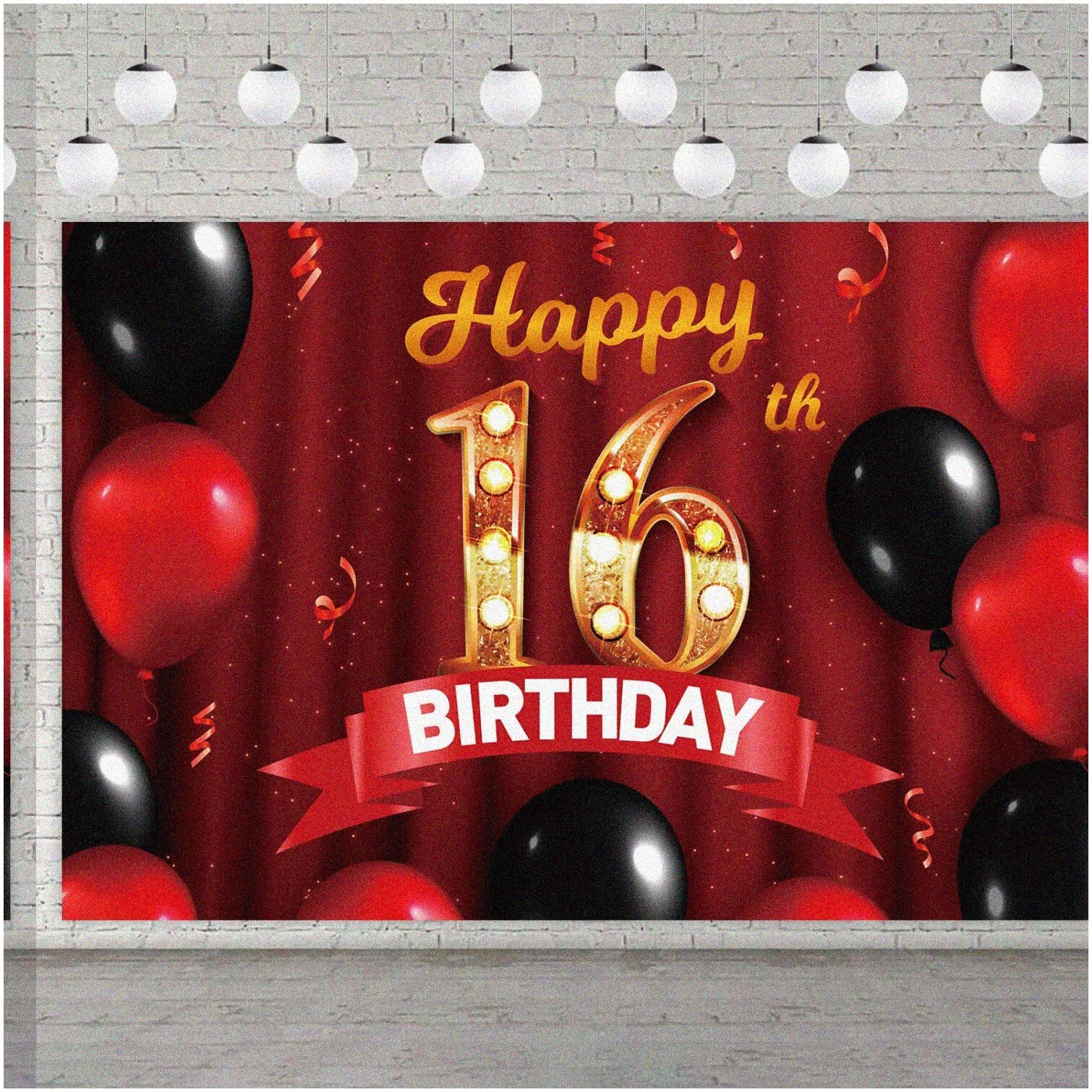 Sweet 16 Celebration Banner Red Gold Durable Fabric