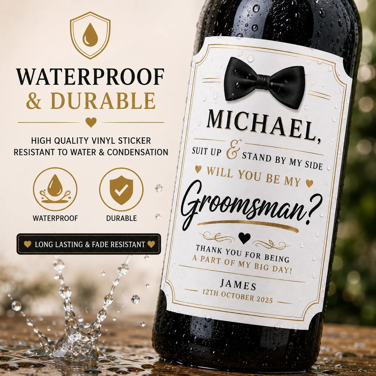 Personalised Groomsman Proposal Bottle Label Sticker – Custom Wedding Gift