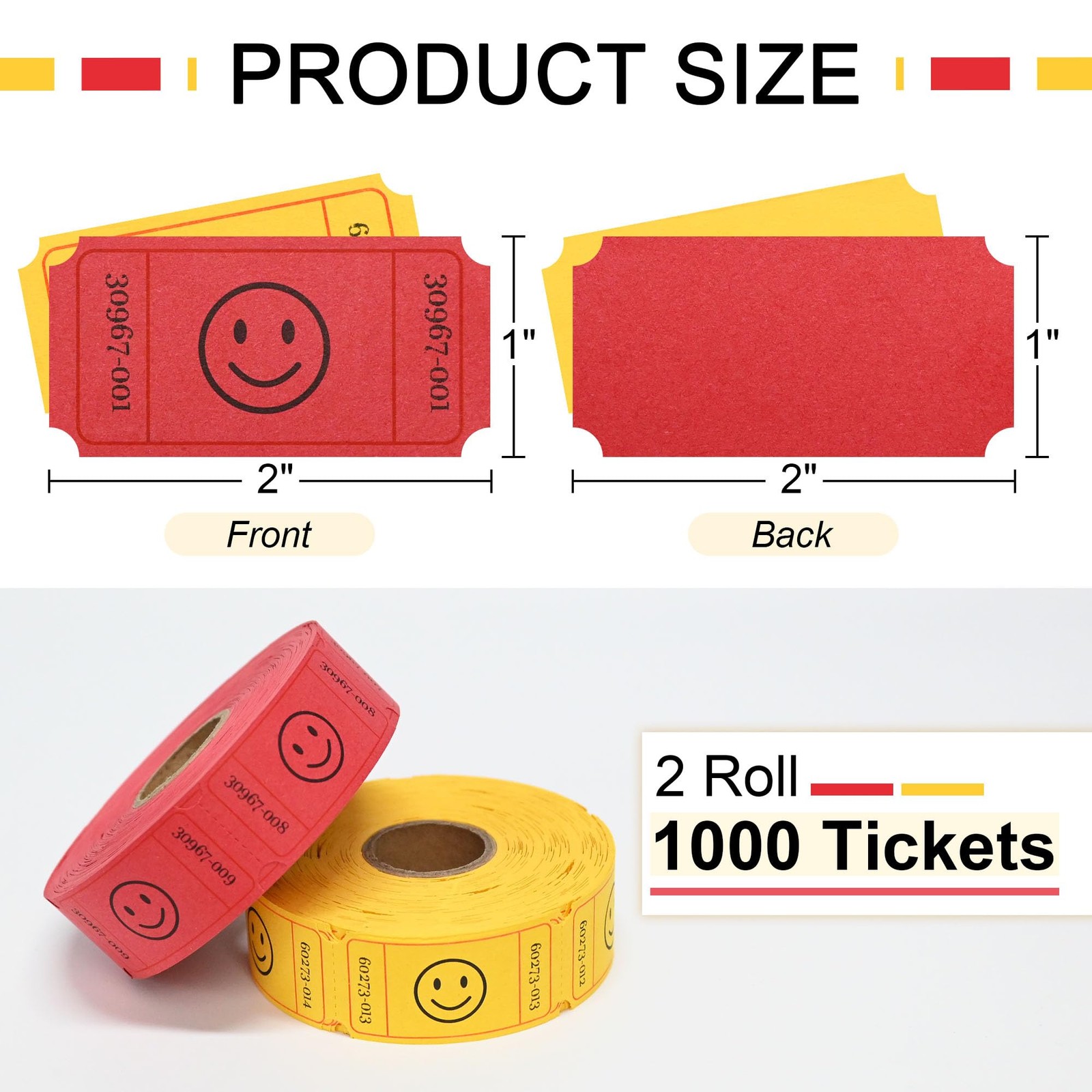 Raffle Tickets, 1000 Count, Smile,2 Color Set of 500 1 x 2 Tickets, Single Ro…