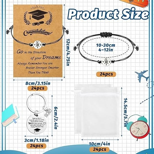 48 Pcs 2026 Graduation Gifts Bulk Set with Bracelets, Keychains and Quote Cards,