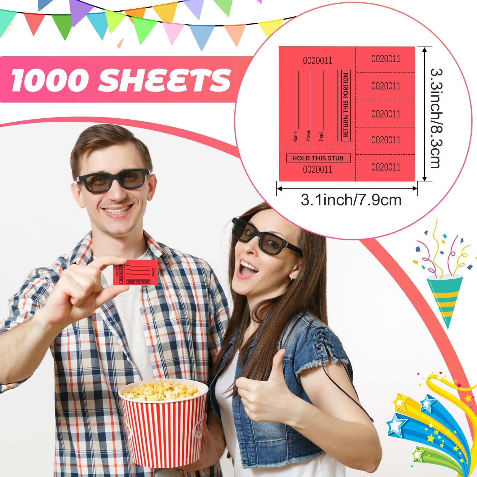1000 PCS Red 5 Bid Raffle Tickets Chinese Auction Sheets Numbered Fundraiser