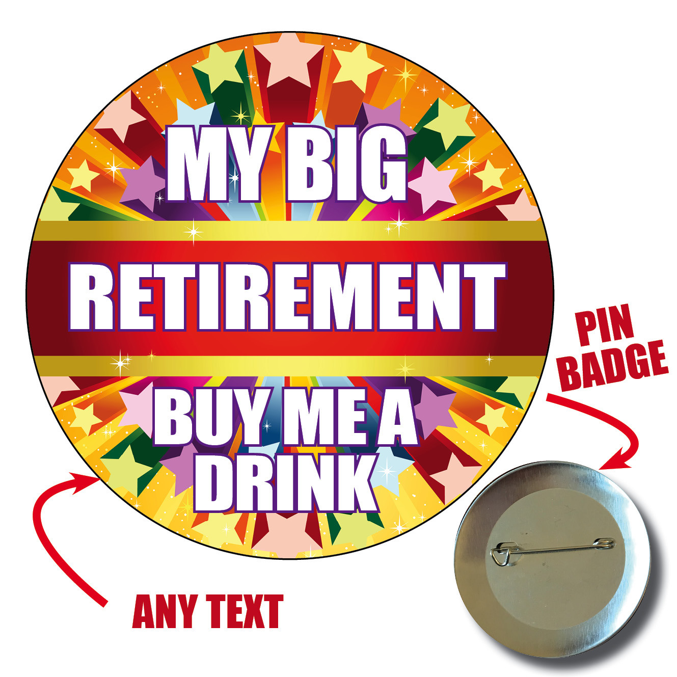 BUY ME A DRINK BIG PERSONALISED BADGE MY BIG RETIREMENT PARTY RETIRED BADGES 994