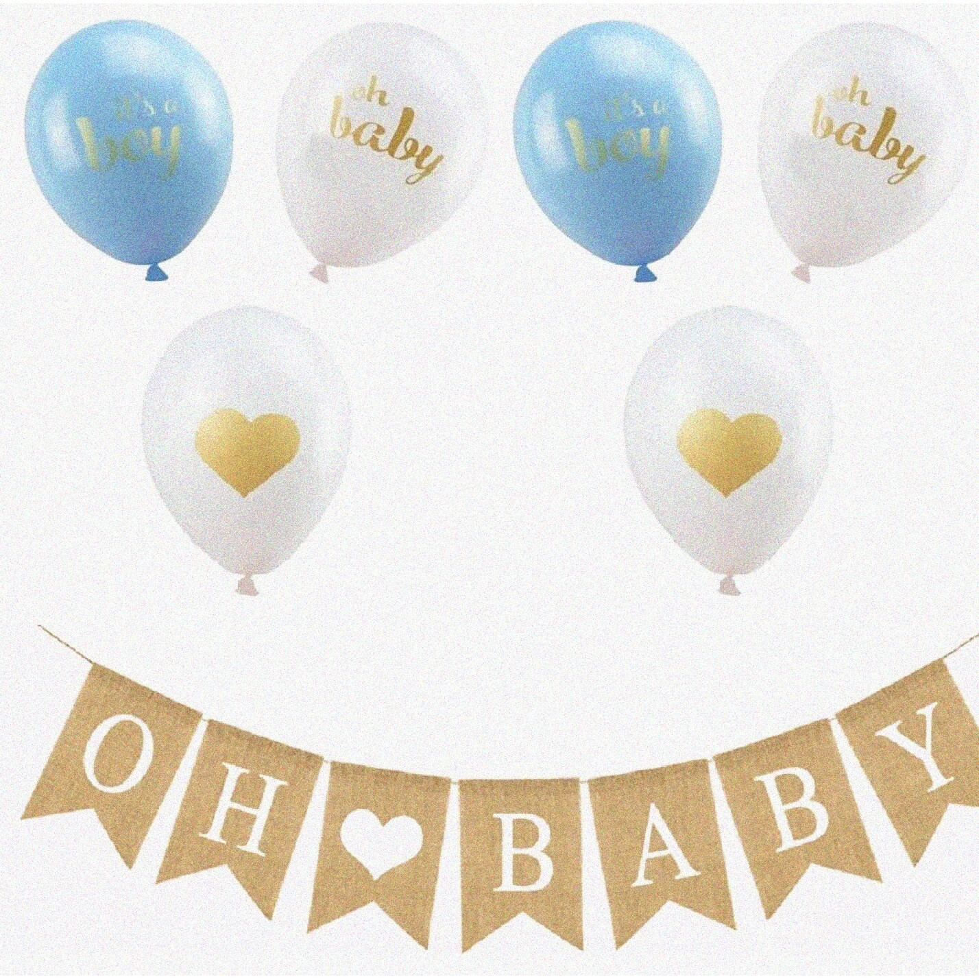 Celebration Kit with Blue, Gold, White Garland and Balloons