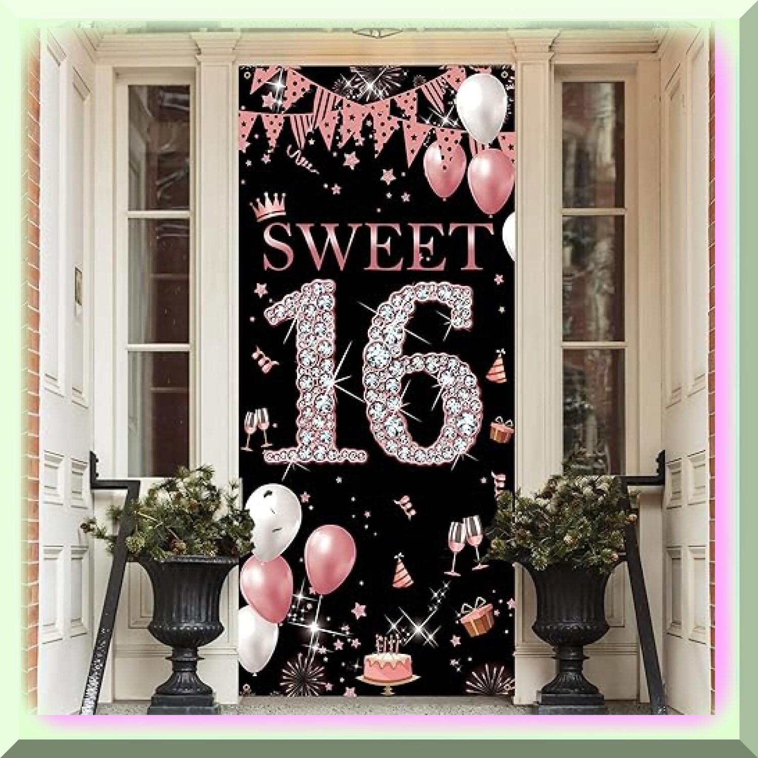 Rose Gold Sweet 16 Door Banner for Birthday Celebration